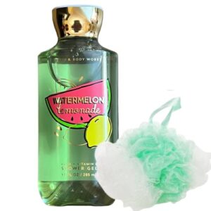 bath and body works watermelon lemonade gift set bundle with shower gel soap and loofah pouf sponge