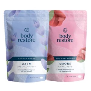 body restore shower steamers aromatherapy (15 packs x 2)- gifts for mom, gifts for women & men, shower bath bombs, lavender, rose, essential oils, stress relief