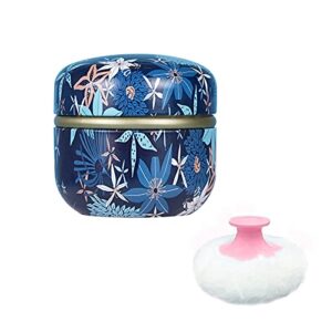 qopoto large powder puff for body powder and container for loose powder, baby powder puff and powder box for bath and travel (midnight flowers)