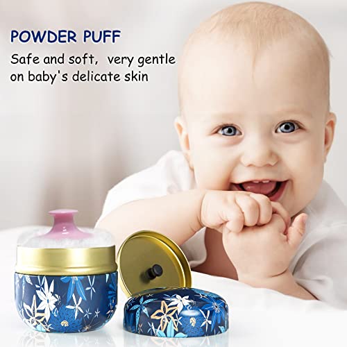 Qopoto Large Powder Puff for Body Powder and Container for Loose Powder, Baby Powder Puff and Powder Box for Bath and Travel (Midnight Flowers)