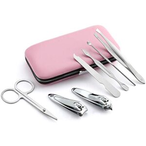 YWQ 3 Pack 7Pcs Manicure Set,Cute and Surprisingly Sturdy Stainless Steel Nail Clipper Set with case, Great Gifts Personal Pedicure Kit for Women Men Girls Travel, Pink Blue Green