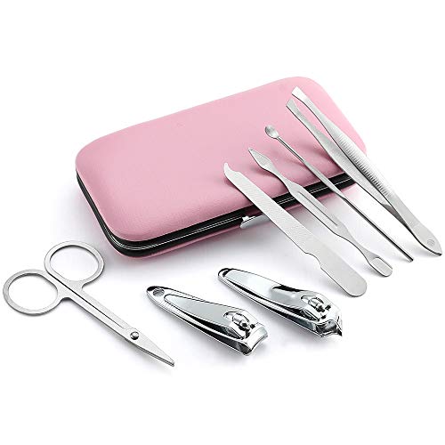 YWQ 3 Pack 7Pcs Manicure Set,Cute and Surprisingly Sturdy Stainless Steel Nail Clipper Set with case, Great Gifts Personal Pedicure Kit for Women Men Girls Travel, Pink Blue Green