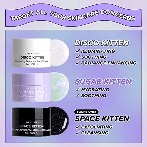 I DEW CARE Let’s Get Sheet Faced Face Sheet Mask Pack + Mini Meow Trio Peel Off Face Mask Set: Hydrating Mask, Illuminating Mask, Exfoliating Mask Bundle