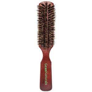 GranNaturals Mens Hair Brush - Soft Boar Bristle - 100% Natural Brown Wooden Club Style Brush for Men - Styling Beard Hairbrush for Fine or Thin Hair