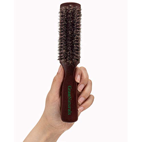 GranNaturals Mens Hair Brush - Soft Boar Bristle - 100% Natural Brown Wooden Club Style Brush for Men - Styling Beard Hairbrush for Fine or Thin Hair