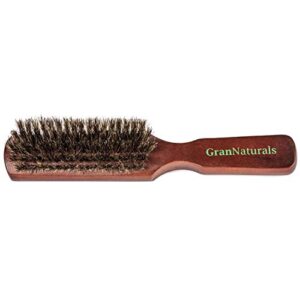 GranNaturals Mens Hair Brush - Soft Boar Bristle - 100% Natural Brown Wooden Club Style Brush for Men - Styling Beard Hairbrush for Fine or Thin Hair