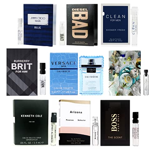 Pilestone Men's Cologne Collection Men's Designer Fragrance Sample Pack: 1 mini Drakkar Essence + 9 Different Cologne Vials