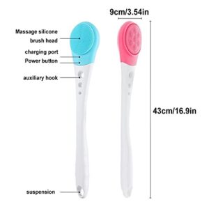 INGVY Dry Brushing Body Brush Electric Brush with Long Handle Rotatablcze Showering Waterproof Body Washing Tool Double Side Brushes Accessory (Color : Blue)