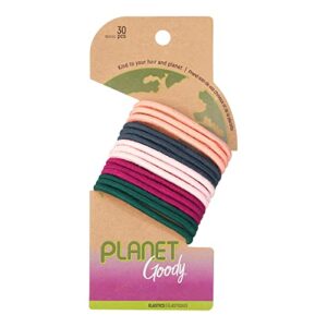 goody planet goody ouchless elastic thick hair tie – 30 count, mixed- medium hair to thick hair – bamboo elastic and eco-friendly fabric hair accessories for women and girls