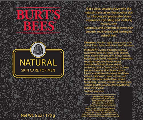 Burt's Bees Natural Skin Care for Men Shave Cream, 6 Ounces