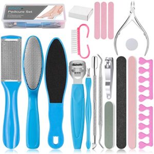 eaone professional pedicure tools set, 20 in 1 foot files callus remover for feet, stainless steel foot scrubber rasp heel dead skin removal pedicure kit for women and men foot care at home and salon