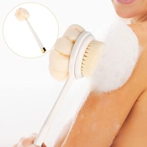 INGVY Dry Brushing Body Brush Brush Body Bath Shower Scrubber Sponge Forhandle Exfoliating Loofah Stick Cleaner Skinbrushes Showering (Color : White)