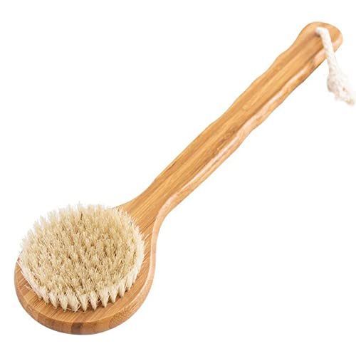 INGVY Dry Brushing Body Brush Natural Wooden Long Handle Bathing Bristle Brush Body and Back Scrubber Massager Shower Brush Skin Spa for Shower Cleaning