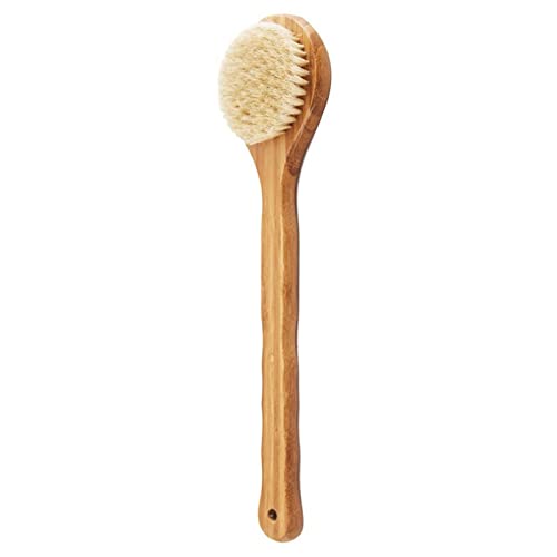 INGVY Dry Brushing Body Brush Natural Wooden Long Handle Bathing Bristle Brush Body and Back Scrubber Massager Shower Brush Skin Spa for Shower Cleaning
