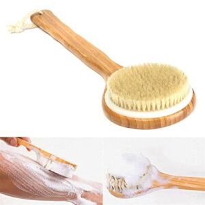 INGVY Dry Brushing Body Brush Natural Wooden Long Handle Bathing Bristle Brush Body and Back Scrubber Massager Shower Brush Skin Spa for Shower Cleaning