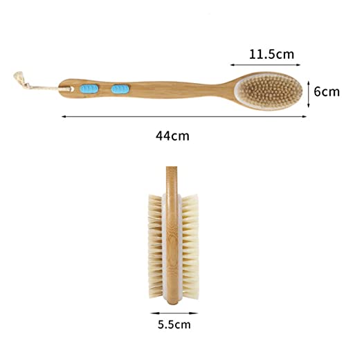 INGVY Dry Brushing Body Brush Long Wooden Handle Bath Brush Back Body Bath Shower Brush Scrubber Brushes with Soft and Stiff Bristles Exfoliating Skin Scrub