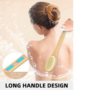 INGVY Dry Brushing Body Brush Long Wooden Handle Bath Brush Back Body Bath Shower Brush Scrubber Brushes with Soft and Stiff Bristles Exfoliating Skin Scrub