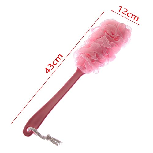 INGVY Dry Brushing Body Brush 1PC Soft Mesh Long Handle Back Brush Exfoliating Sponge Scrubber Hanging Loofah Cleaner Body Bath Shower Bathroom Supplies (Color : Pink)