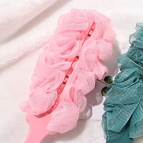 INGVY Dry Brushing Body Brush 1PC Soft Mesh Long Handle Back Brush Exfoliating Sponge Scrubber Hanging Loofah Cleaner Body Bath Shower Bathroom Supplies (Color : Pink)
