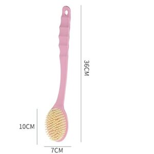 INGVY Dry Brushing Body Brush Long Handle Bath Massage Brushes Bathroom Back Brush Shower Rubbing Soft Hair Bath Brush Body (Color : Pink)