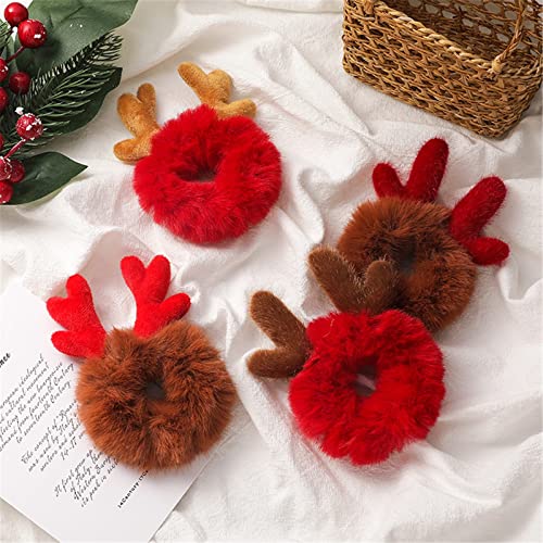 Christmas Furry Hair Ties 1 PC Cute Antlers Fluffy Hair Scrunchies Elastic Hairbands Bobbles Ponytail Holders for Women Girls