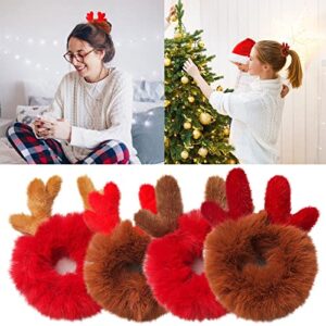 Christmas Furry Hair Ties 1 PC Cute Antlers Fluffy Hair Scrunchies Elastic Hairbands Bobbles Ponytail Holders for Women Girls