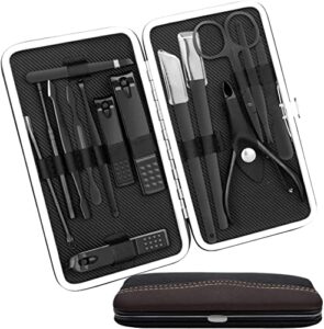 onme manicure set, 15pcs stainless steel nail clipper pedicure professional grooming kit, includes cuticle remover with travel case beauty care tools gift for women men (black)