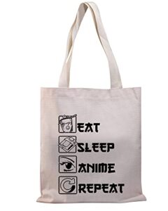 bdpwss anime canvas tote bag anime lover gift anime fans bag eat sleep anime repeat kawaii anime reusable handbag (sleep anime tg)