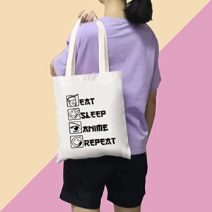 BDPWSS Anime Canvas Tote Bag Anime Lover Gift Anime Fans Bag Eat Sleep Anime Repeat Kawaii Anime Reusable Handbag (Sleep anime TG)