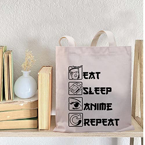 BDPWSS Anime Canvas Tote Bag Anime Lover Gift Anime Fans Bag Eat Sleep Anime Repeat Kawaii Anime Reusable Handbag (Sleep anime TG)