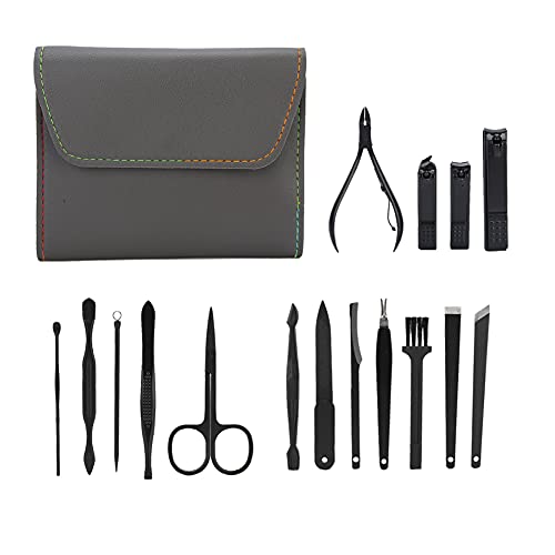 16pcs Manicure Set, Stainless Steel Eco-Friendly Durable Mens Grooming Kit, Easy to Carry Nail Clipper Nail File Ear Pick Eyebrow Clip Nail Kit, for Nail(Grey)