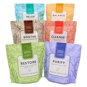 life is calm epsom salt spa 6-pack l dissolvable therapy formulas for bath (restore, clense, relax, balance, purify & soothe)