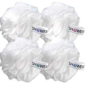 loofah soft-white-cloud bath-sponge xl-75g-set by shower bouquet: 4 pack, extra large mesh pouf for men and women – exfoliate with big gentle cleanse scrubber in beauty bathing accessories
