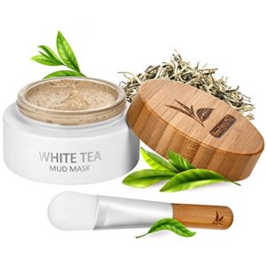 white tea mud mask – 100 ml, antioxidant facial treatment, smoothes fine lines, wrinkles, deep cleanse, detoxifies face, reduce acne, skin moisturizing, removes blackheads, pore minimizer, younger looking skin