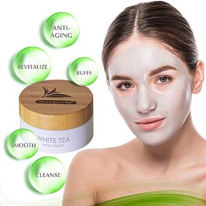 White Tea Mud Mask - 100 ml, Antioxidant Facial Treatment, Smoothes Fine Lines, Wrinkles, Deep Cleanse, Detoxifies Face, Reduce Acne, Skin Moisturizing, Removes Blackheads, Pore Minimizer, Younger Looking Skin