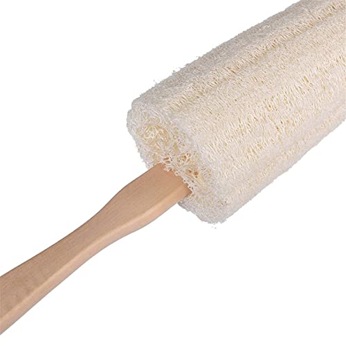 INGVY Dry Brushing Body Brush Natural Exfoliating Loofah Back Sponge Scrubber Brush with Long Wooden Handle Stick Holder Body Shower Bath Spa