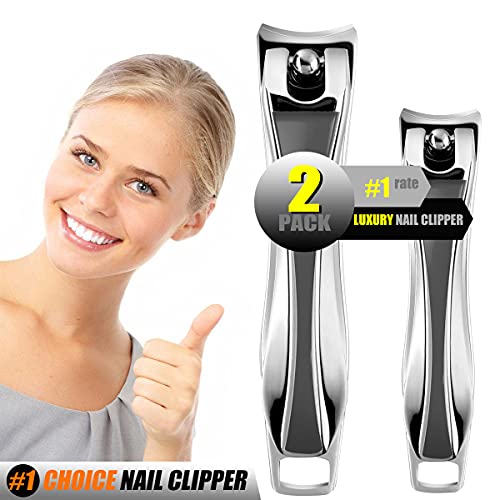 Nail Clippers Set, 2 Pack Ultra-Sharp Toenails & Fingernails Clippers Manicure & Pedicure Cutter Tools Set with Ultra-Long Non-Slip Grip Handle for Thick Toenail, Fingernail, Hangnail, Cuticle