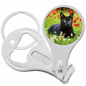 black cat and flowers nail clippers plus bottle opener keychain