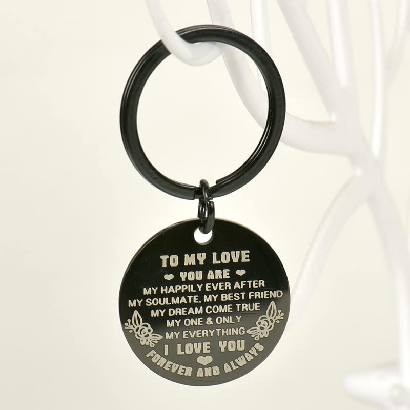 Gift Keychains for Boyfriend Husband Fiance - Wife Girlfriend Gifts for Valantines Day Birthday Anniversary Present for Hubby Wifey BF GF Vday Gifts for Him Her To My Love Black Keychain