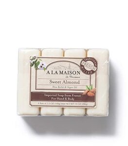 a la maison sweet almond bar soap – triple french milled natural moisturizing hand soap bar (4 bars of soap, 3.5 oz)