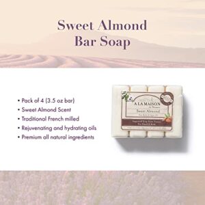 A LA MAISON Sweet Almond Bar Soap - Triple French Milled Natural Moisturizing Hand Soap Bar (4 Bars of Soap, 3.5 oz)