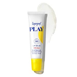 supergoop! play lip balm with acai, 0.5 fl oz – spf 30 pa+++ reef-friendly, broad spectrum sunscreen – hydrating honey, shea butter & sunflower seed oil – clean ingredients – great for active days