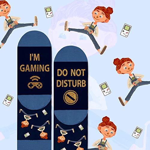 Funny Gamer Gaming Socks for Men Women Boys - Do Not Disturb Gaming Novelty Cotton Crew Socks, Gamer Gift for Mens Teen Boys, Game Lovers Valentines Day Christmas Gift Stocking Stuffers- Blue