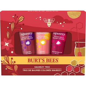 burt’s bees christmas gifts, 3 lip care stocking stuffers products, squeezy trio tinted lip balm set – berry sorbet, sweet peach & watermelon rush
