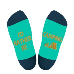 AGRIMONY Funny Socks for Men Women Teen Boys-I’d Rather Be Camping Socks Camping Camper Gifts Fun Novelty Cool Crazy Funky Crew Camp Socks-Valentines Day Christmas Stocking Stuffers