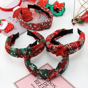 TOBATOBA 4 Pcs Christmas Headbands for Women Girls Cute Plaid Snowflake Headband Top Knot Headband for Women Holiday Christmas Hair Accessories Christmas Gifts Stocking Stuffers Gifts for Women Kids