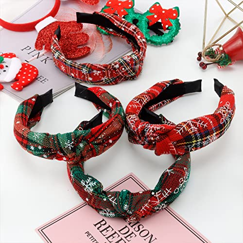 TOBATOBA 4 Pcs Christmas Headbands for Women Girls Cute Plaid Snowflake Headband Top Knot Headband for Women Holiday Christmas Hair Accessories Christmas Gifts Stocking Stuffers Gifts for Women Kids