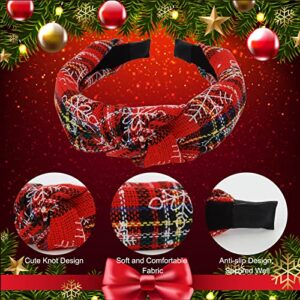 TOBATOBA 4 Pcs Christmas Headbands for Women Girls Cute Plaid Snowflake Headband Top Knot Headband for Women Holiday Christmas Hair Accessories Christmas Gifts Stocking Stuffers Gifts for Women Kids