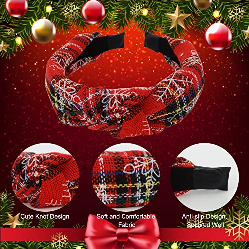 TOBATOBA 4 Pcs Christmas Headbands for Women Girls Cute Plaid Snowflake Headband Top Knot Headband for Women Holiday Christmas Hair Accessories Christmas Gifts Stocking Stuffers Gifts for Women Kids