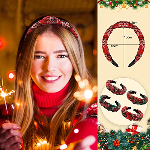 TOBATOBA 4 Pcs Christmas Headbands for Women Girls Cute Plaid Snowflake Headband Top Knot Headband for Women Holiday Christmas Hair Accessories Christmas Gifts Stocking Stuffers Gifts for Women Kids